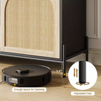 Meuble TV WhizMax en rotin pour téléviseur de 75 pouces, centre de divertissement avec rangement, table console TV de 65 pouces pour salon, chambre à coucher