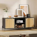 Meuble TV WhizMax en rotin pour téléviseur de 75 pouces, centre de divertissement avec rangement, table console TV de 65 pouces pour salon, chambre à coucher