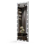 Miroir pleine longueur Hollywood 63x24 argenté avec lumières : 4 modes de couleur, commande tactile, mural ou sur pied