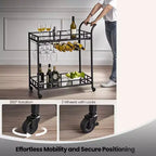 Chariot de bar LEDREM, desserte de bar à domicile, chariot à vin avec 2 étagères miroirs, porte-bouteilles, porte-verres, pour cuisine, salle à manger