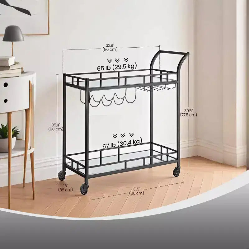 Chariot de bar LEDREM, desserte de bar à domicile, chariot à vin avec 2 étagères miroirs, porte-bouteilles, porte-verres, pour cuisine, salle à manger