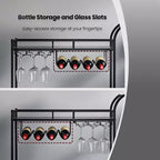 Chariot de bar LEDREM, desserte de bar à domicile, chariot à vin avec 2 étagères miroirs, porte-bouteilles, porte-verres, pour cuisine, salle à manger
