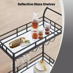 Chariot de bar LEDREM, desserte de bar à domicile, chariot à vin avec 2 étagères miroirs, porte-bouteilles, porte-verres, pour cuisine, salle à manger