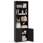 Costway Bibliothèque Ferme 71" avec Portes, 6 Étagères et Armoire 2 Portes pour Chambre Blanc/Noir