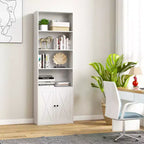 Costway Bibliothèque Ferme 71" avec Portes, 6 Étagères et Armoire 2 Portes pour Chambre Blanc/Noir