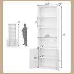 Costway Bibliothèque Ferme 71" avec Portes, 6 Étagères et Armoire 2 Portes pour Chambre Blanc/Noir