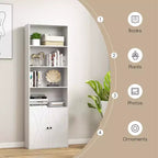 Costway Bibliothèque Ferme 71" avec Portes, 6 Étagères et Armoire 2 Portes pour Chambre Blanc/Noir