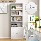 Costway Bibliothèque Ferme 71" avec Portes, 6 Étagères et Armoire 2 Portes pour Chambre Blanc/Noir