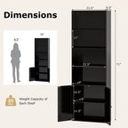 Costway Bibliothèque Ferme 71" avec Portes, 6 Étagères et Armoire 2 Portes pour Chambre Blanc/Noir