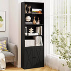Costway Bibliothèque Ferme 71" avec Portes, 6 Étagères et Armoire 2 Portes pour Chambre Blanc/Noir