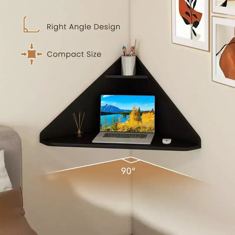Bureau d'ordinateur flottant d'angle Costway, bureau d'étude mural avec étagère de rangement, blanc/noir