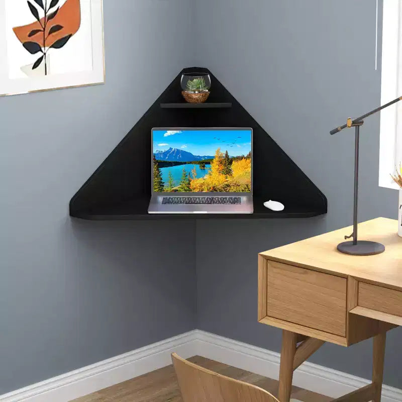 Bureau d'ordinateur flottant d'angle Costway, bureau d'étude mural avec étagère de rangement, blanc/noir