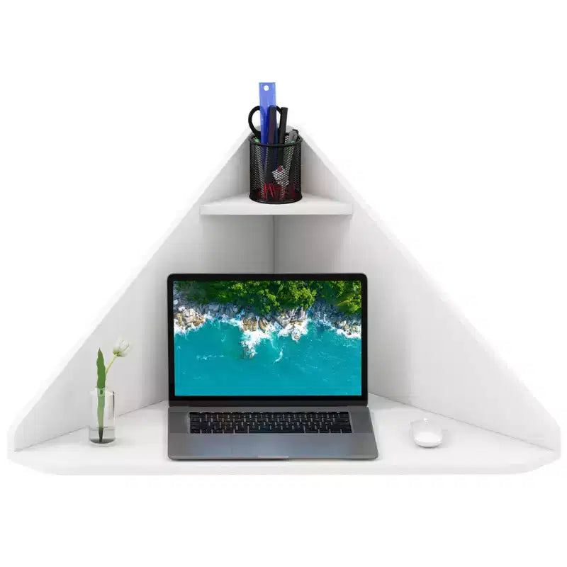 Bureau d'ordinateur flottant d'angle Costway, bureau d'étude mural avec étagère de rangement, blanc/noir