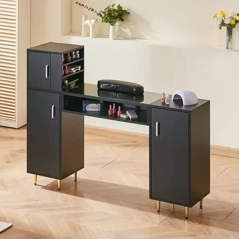 Table de manucure VEVOR, table à ongles en verre, station de manucure coiffeuse avec armoires de rangement, table de technicien en ongles résistante à l'acétone