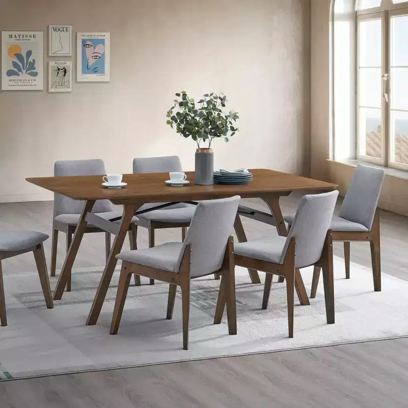 Chaise de salle à manger moderne en bois et tissu rembourré Lucia de GDFStudio (lot de 2)