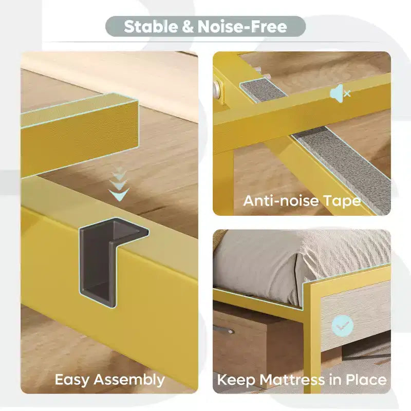 Cadre de lit plateforme King Size Bestier avec étagères de chevet pliables en bois et tête de lit de rangement LED avec station de charge