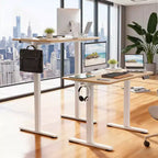 MAYEERTY Bureau électrique debout en chêne 40x24 - Utilisation à domicile, plateau en bois massif, hauteur réglable