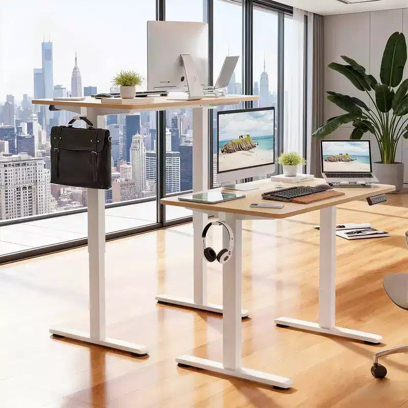 MAYEERTY Bureau électrique debout en chêne 40x24 - Utilisation à domicile, plateau en bois massif, hauteur réglable