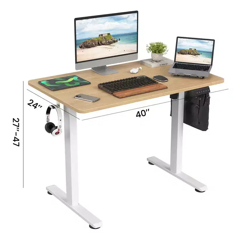 MAYEERTY Bureau électrique debout en chêne 40x24 - Utilisation à domicile, plateau en bois massif, hauteur réglable