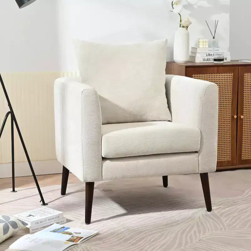 Okak Accent Chairs for Bedroom, Modern Upholstered Armchair, Mid Century Fabric Lounge Chair, Comfortable Reading Chair with Wood Legs