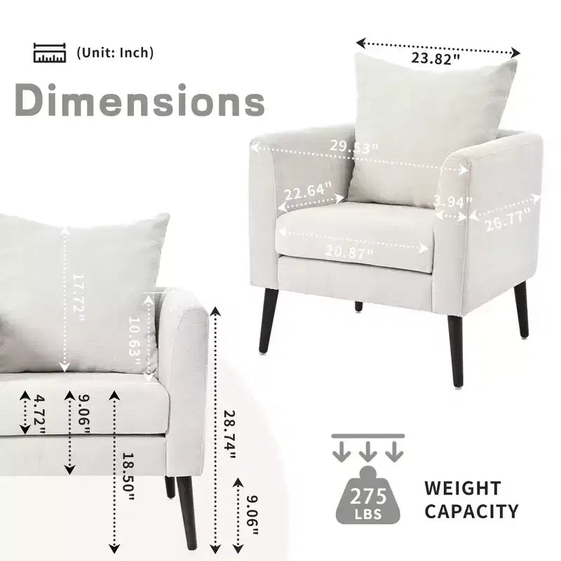 Fauteuils d'appoint Okak pour chambre à coucher, fauteuil rembourré moderne, fauteuil de salon en tissu de style Mid-Century, fauteuil de lecture confortable avec pieds en bois