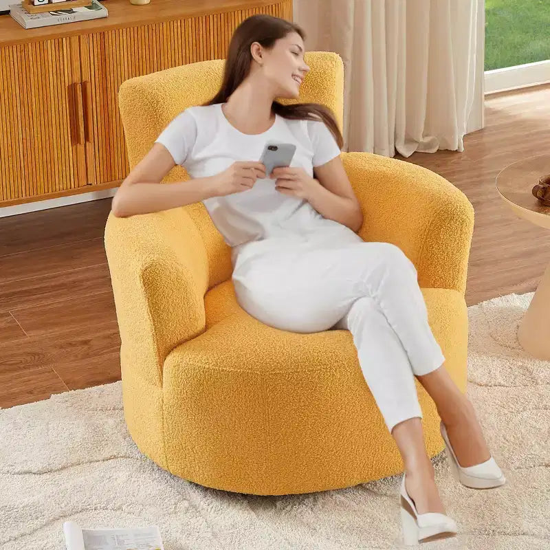 Fauteuil pivotant Okak Modern Accent, fauteuil pivotant en tissu avec accoudoirs, fauteuil de canapé rond avec appui-tête réglable pour salon, chambre à coucher