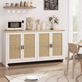 Rattan Storage Cabinet, Sideboard Buffet Cabinet with 4 Doors and Shelves, for Dining Room, Kitchen, Living Room and Entryway, Contrast Color