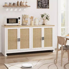 Rattan Storage Cabinet, Sideboard Buffet Cabinet with 4 Doors and Shelves, for Dining Room, Kitchen, Living Room and Entryway, Contrast Color