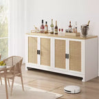 Meuble de rangement en rotin, Buffet avec 4 portes et étagères, pour salle à manger, cuisine, salon et entrée, couleur contrastante