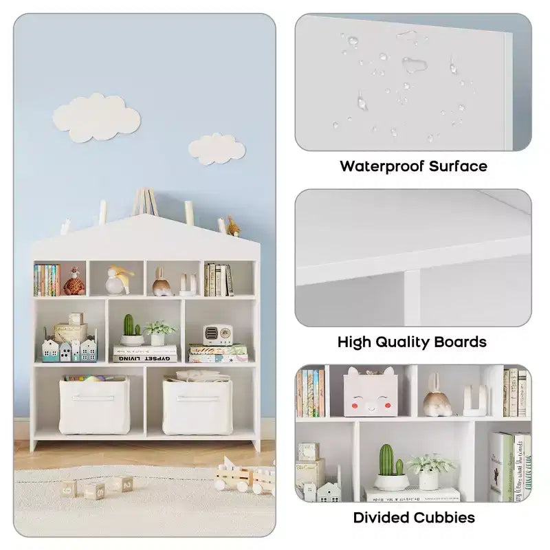 Meuble de rangement 9 cubes pour livres et jouets pour enfants - Bibliothèque en bois blanc pour salle de jeux, chambre de bébé et chambre d'enfant