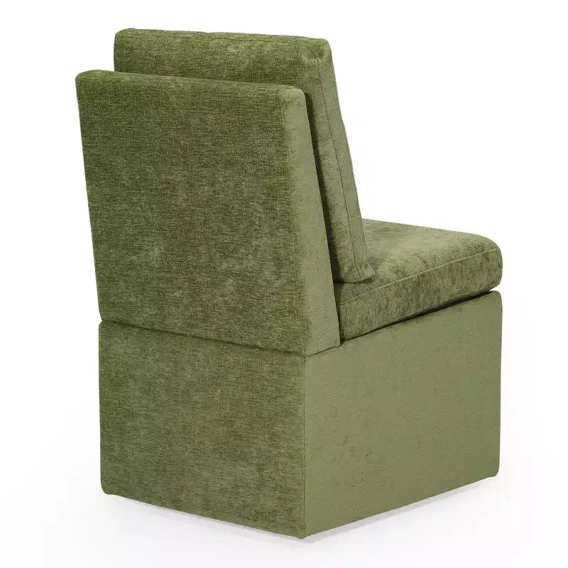 Chaises de salle à manger sans accoudoirs WestinTrends Soho Modern en chenille rembourrée avec roulettes (lot de 4), vert olive