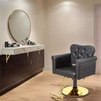 Fauteuil de salon de coiffure pivotant hydraulique robuste Karl Home Black Gold avec capitonnage à boutons