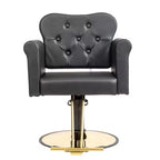 Fauteuil de salon de coiffure pivotant hydraulique robuste Karl Home Black Gold avec capitonnage à boutons