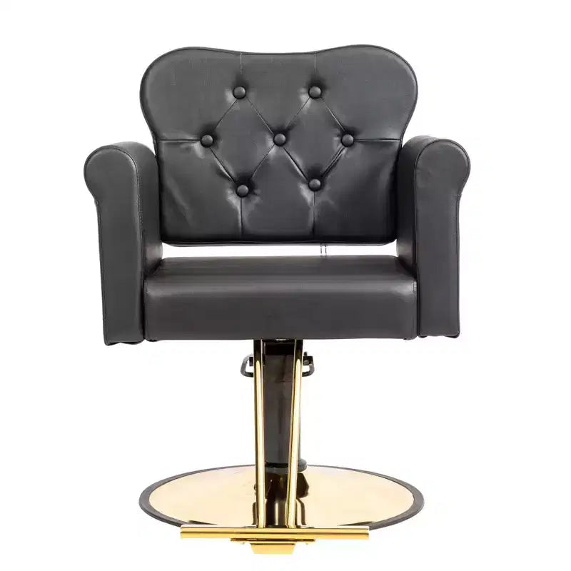 Fauteuil de salon de coiffure pivotant hydraulique robuste Karl Home Black Gold avec capitonnage à boutons