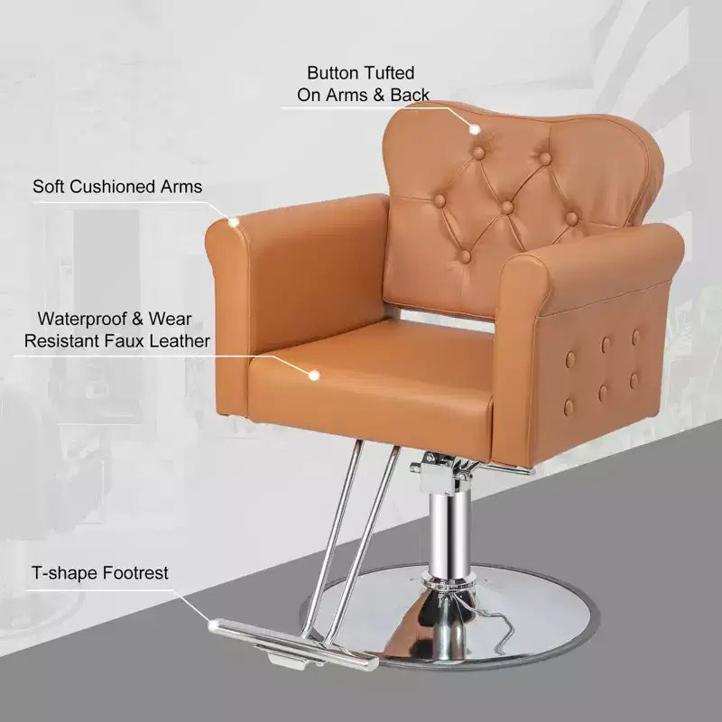 Fauteuil de salon de coiffure pivotant hydraulique robuste Karl Home Black Gold avec capitonnage à boutons