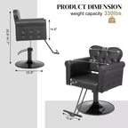 Fauteuil de salon de coiffure pivotant hydraulique robuste Karl Home Black Gold avec capitonnage à boutons