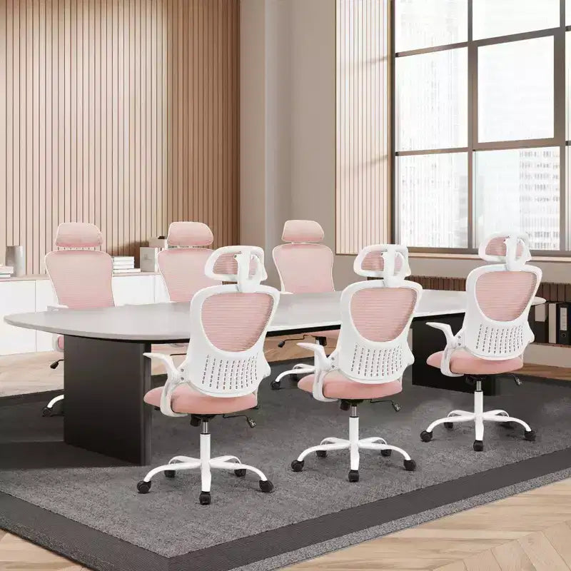 Chaise de Bureau Ergonomique MAYEERTY avec Appui-tête Réglable en Tissu Rose, Capacité 113 kg