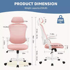 Chaise de Bureau Ergonomique MAYEERTY avec Appui-tête Réglable en Tissu Rose, Capacité 113 kg