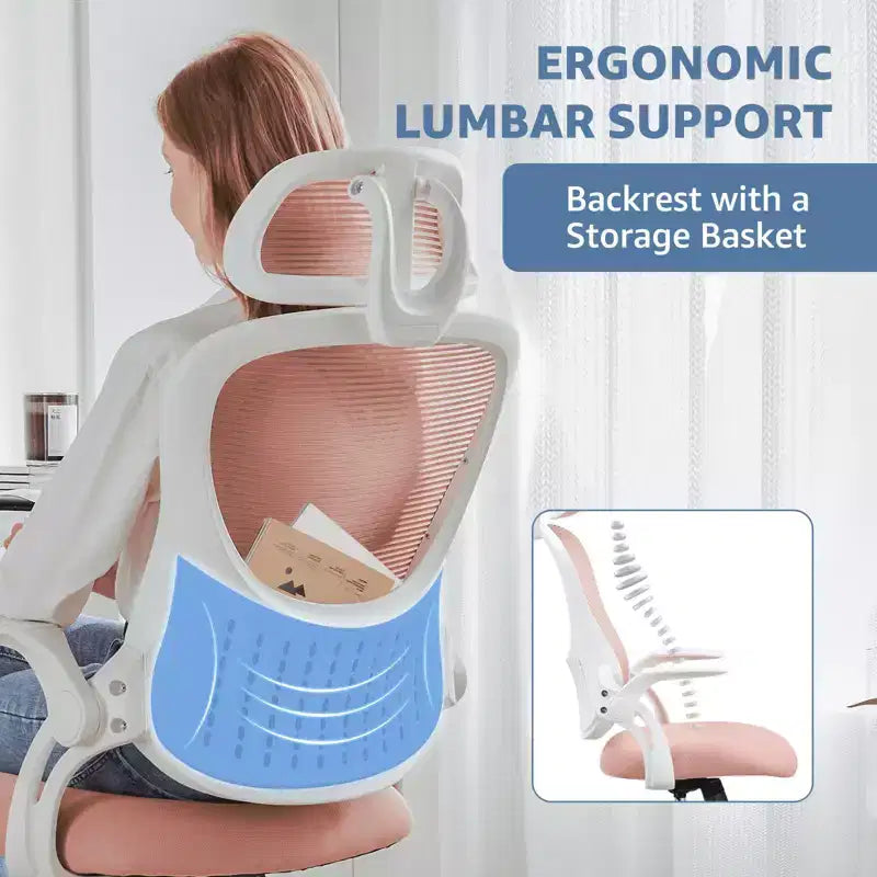 Chaise de Bureau Ergonomique MAYEERTY avec Appui-tête Réglable en Tissu Rose, Capacité 113 kg
