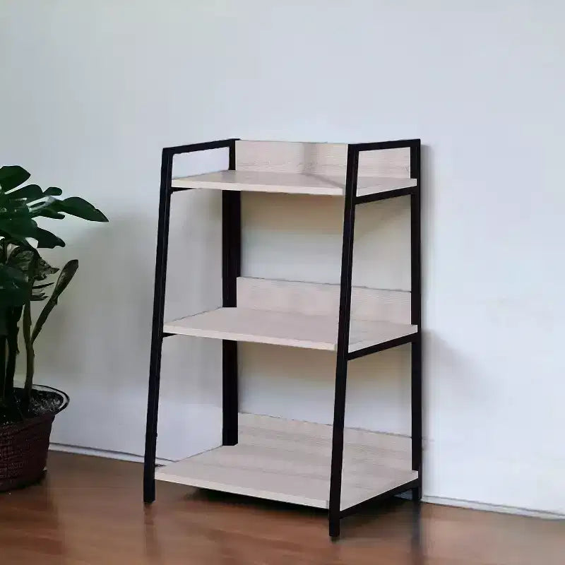 HomeRoots Étagère bibliothèque à trois niveaux en métal noir et naturel de 37 po