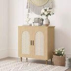 Bahut de rangement de cuisine avec rotin, pieds en bois massif pour salon, couloir