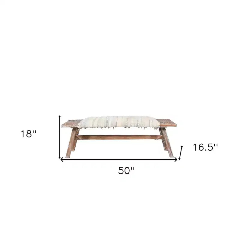HomeRoots Banc rayé rembourré en coton blanc et marron 50