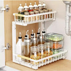 Rangements sous évier à 2 niveaux, étagère coulissante à tirer, tiroir métallique pour l'organisation de la cuisine, de la salle de bain, du garde-manger, résistant à la rouille.