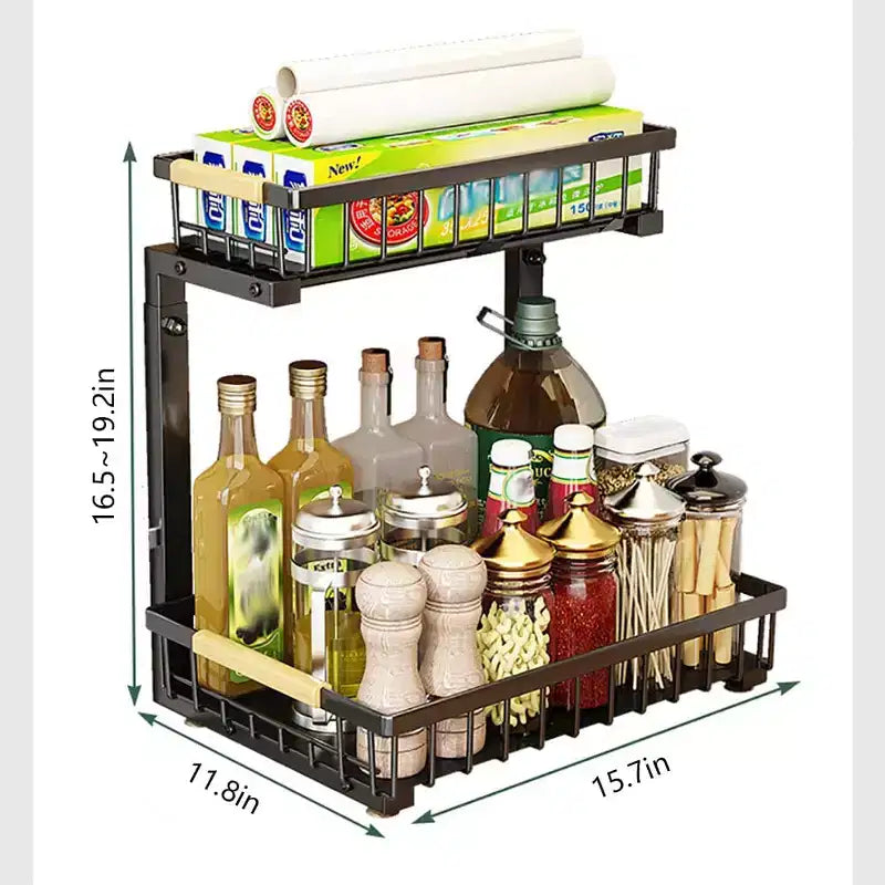 Rangements sous évier à 2 niveaux, étagère coulissante à tirer, tiroir métallique pour l'organisation de la cuisine, de la salle de bain, du garde-manger, résistant à la rouille.
