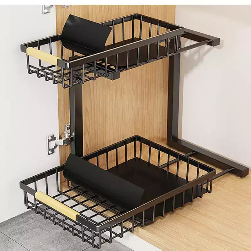 Rangements sous évier à 2 niveaux, étagère coulissante à tirer, tiroir métallique pour l'organisation de la cuisine, de la salle de bain, du garde-manger, résistant à la rouille.