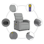 Fauteuil inclinable de massage vidaXL – Réglage manuel, tissu gris clair, massage par vibrations, alimenté par USB, pochette latérale, accoudoirs rembourrés
