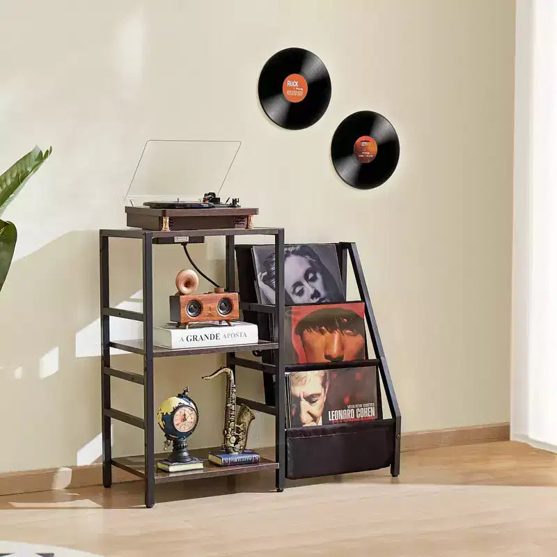 Meuble pour platine vinyle VEVOR avec station de charge et ports USB, peut contenir jusqu'à 200 albums, support de tourne-disque à 3 niveaux avec rangement pour disques vinyles, noir