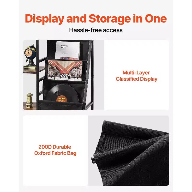 Meuble pour platine vinyle VEVOR avec station de charge et ports USB, peut contenir jusqu'à 200 albums, support de tourne-disque à 3 niveaux avec rangement pour disques vinyles, noir