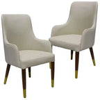 LeisureMod Viva Dining Armchair in Leather Upholstery with Gold Accent Wood Legs for Modern Kitchen and Home, Set of 2