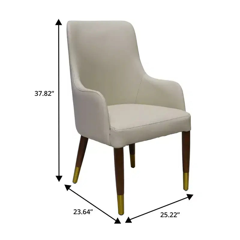 Chaise de salle à manger LeisureMod Viva avec accoudoirs, revêtement en cuir et pieds en bois doré pour cuisine et maison modernes, lot de 2